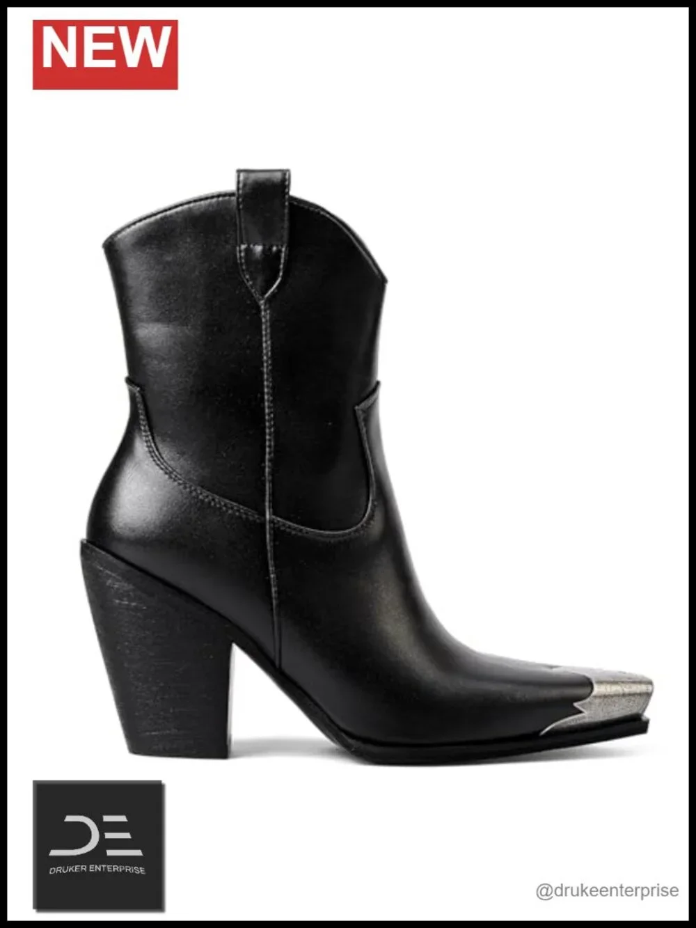 Cowgirl Ankle Boots for Women Engraved Steel Toe Stacked Block Heels Western